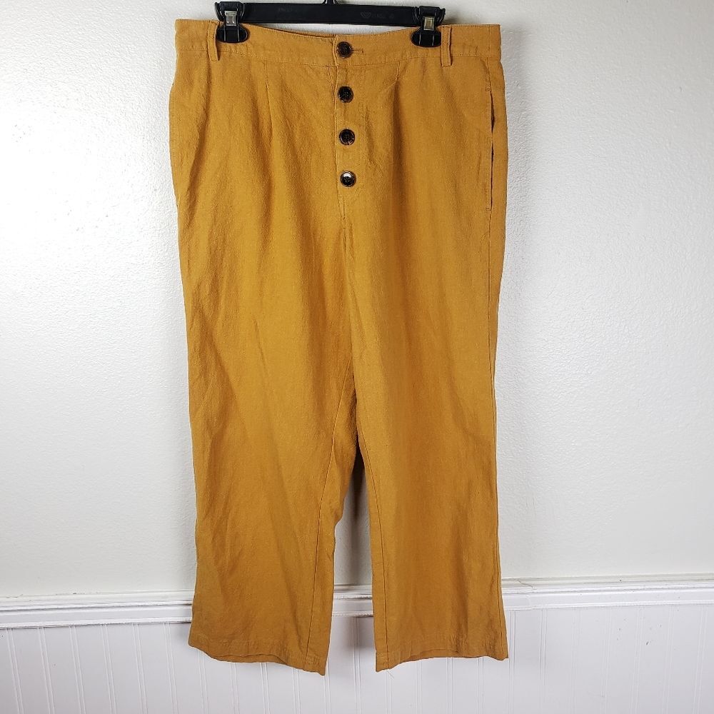 Women's O'Neill Mustard Yellow Button Fly Wide Leg Capri Pants Size 30